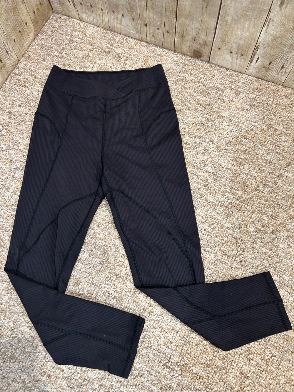 For Love & Lemons Ella Crossover Ribbed Black High-Waist Crop Leggings Medium
